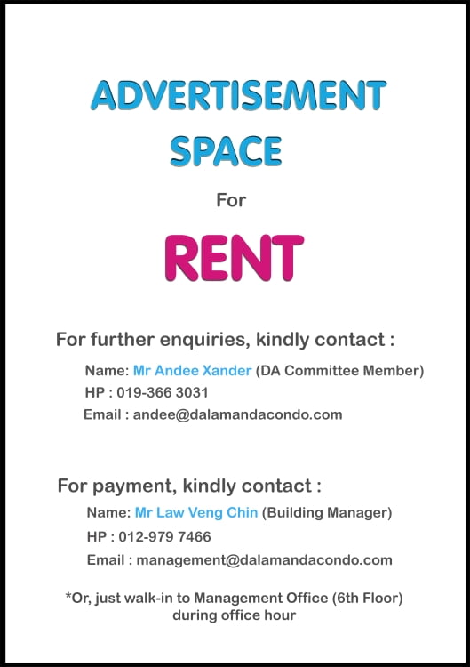 Notice Board - Advertisement Space For Rent