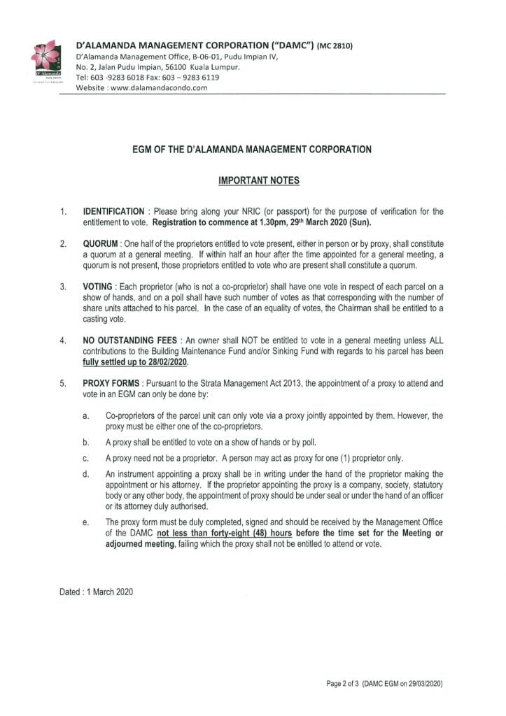 DA Condo - EGM - Notice
